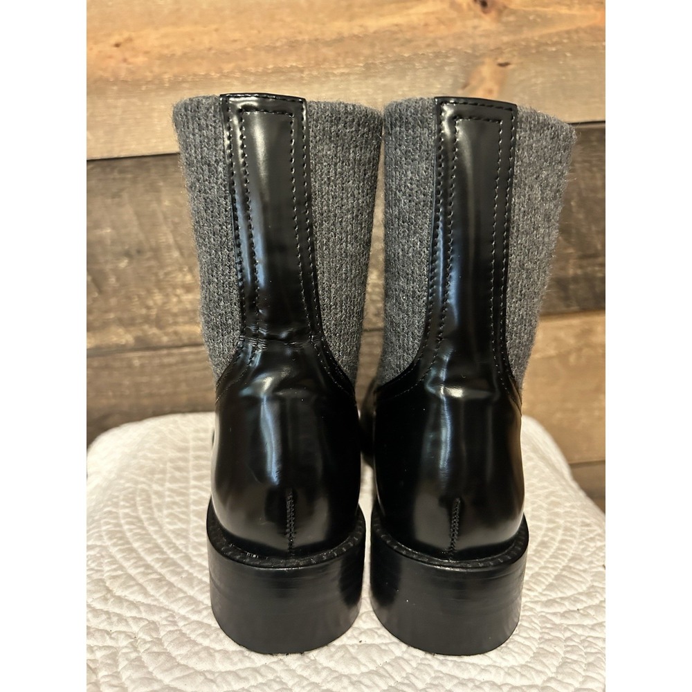 J.Crew Black Leather Gray Knit Ankle Boots Size 6 EUC - Picture 5 of 8